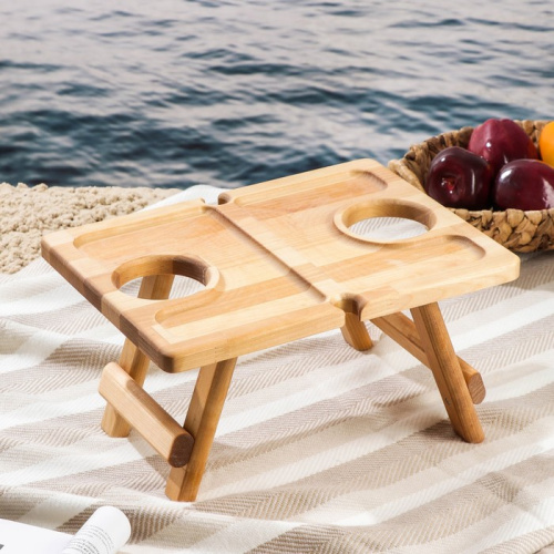 Столик-поднос для вина с менажницей и складными ножками Adelica, прямоугольный, на 2 персоны, берёза