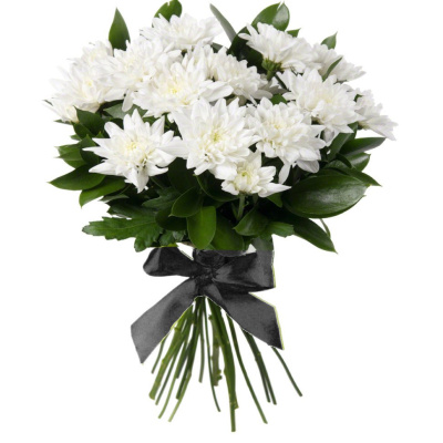 Траурный букет из белых хризантем