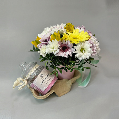 Сет "Цветочный вальс". Набор стаканчик с цветами и аромасвечой в банке 70397